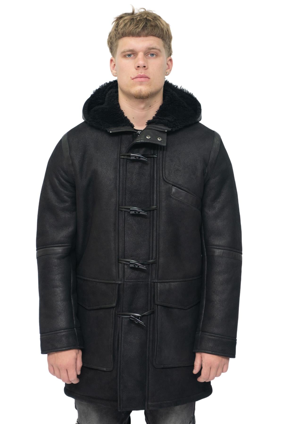 Herren-Winter-Dufflecoat aus Schaffell-Leder mit Kapuze – Montpellier Image