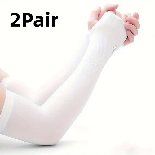 2 Paar lange, einfarbige Sonnenärmel, dünne, hochelastische, kühlende Armstulpen, Sommersportärmel zum Laufen, Angeln, Reiten Image