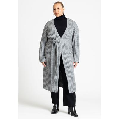 Plus Size Women's Long Belted Cardigan by ELOQUII in Charcoal Gray (Size 14/16)