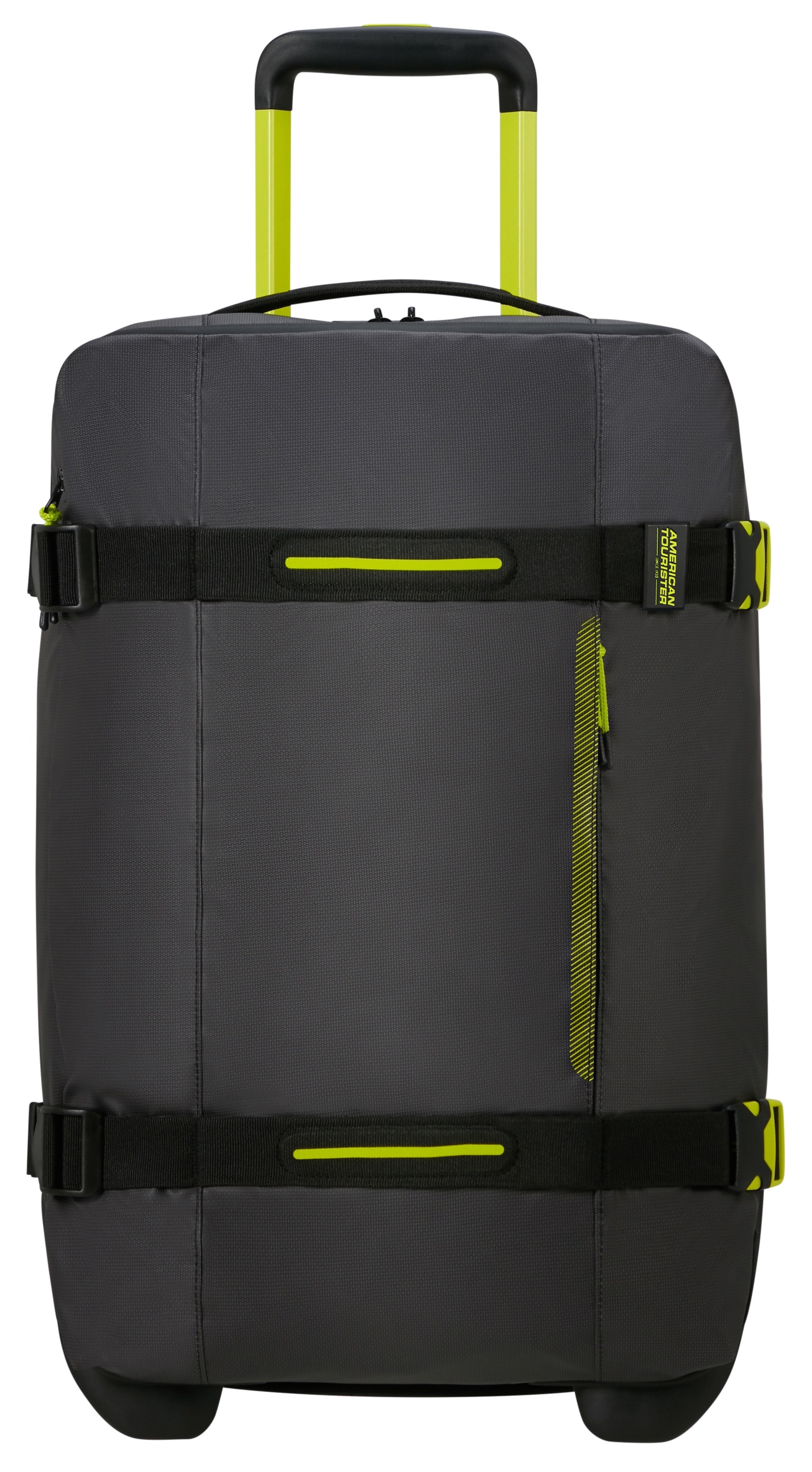 Reisetasche AMERICAN TOURISTER "URBAN TRACK 55", Gr. B/H/T: 35cm x 55cm x 20cm, schwarz (schwarz, lime), Polyester, Taschen, Trolley Duffle Bag Reisegepäck Handgepäck Trolley Image