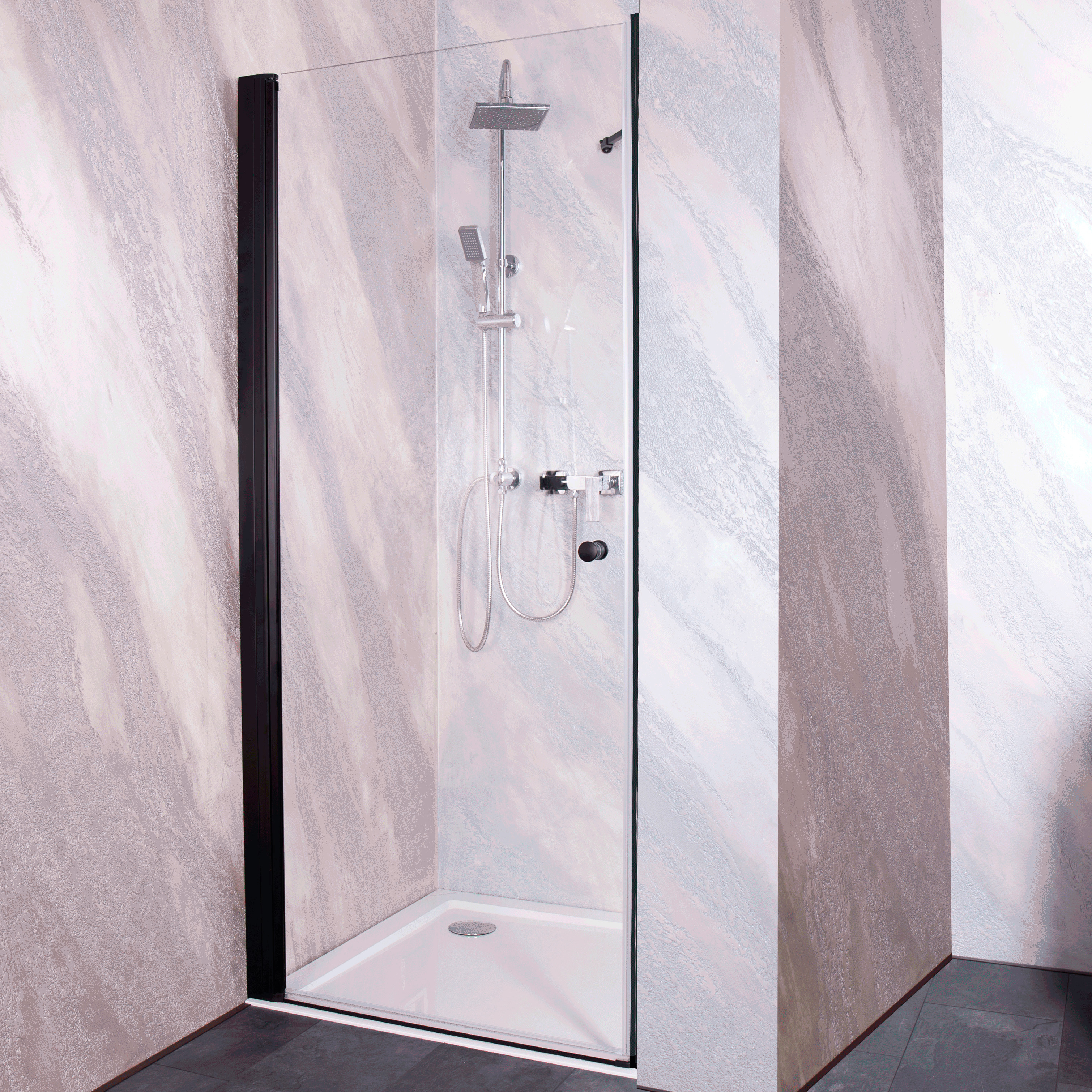 Dusch-Schwingtür SANOTECHNIK "Sanoflex Brava Black", schwarz, H:195cm, Duschtüren Image