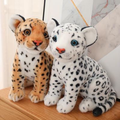 TEMU 28cm/11in Simulation Snow Leopard Plush Toy Stuffed Soft Forest Animal Leopard Doll Toys For Children Christmas Birthday Gift Decor