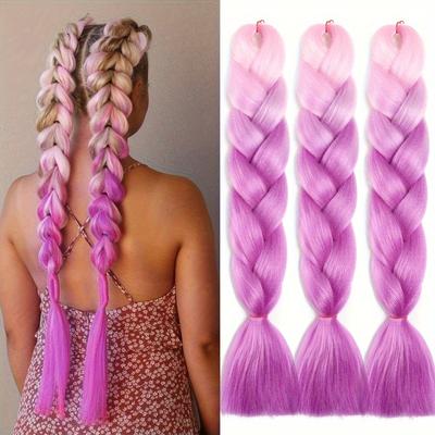 24 Inch 3 Piece/set Y2k Rave Hairstyle Braids Hair Synthetic Hair Super Jumbo Hair Braids Synthetic Yaki Texture Ombre Jumbo Braiding Hair Extensions:diy Various Braided Hairstyles