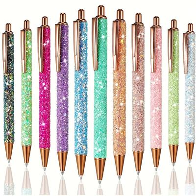 TEMU 11pcs Fancy Glitter Round Ballpoint Pens, Glitter Metal Pen Holder Retractable Writing Pen, Teacher' Writing Metal Pen/office Supplies/back To / Image