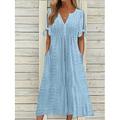 Tenue décontractée Robe d'été Robe plissée Femme Plein Dentelle Ruché Col V Mode Elégant Extérieur du quotidien Manche Courte Ample Blanche Rose Claire Bleu Eté Printemps S M L XL XXL