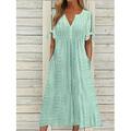 Damen Lässiges Kleid Sommerkleid Faltenkleid Glatt Spitze Rüschen V Ausschnitt Midikleid Modisch Elegant Outdoor Täglich Kurzarm Lockere Passform Weiß Rosa Blau Sommer Frühling S M L XL XXL