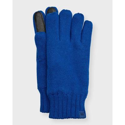 Knit Gloves With Leather Palm Patch