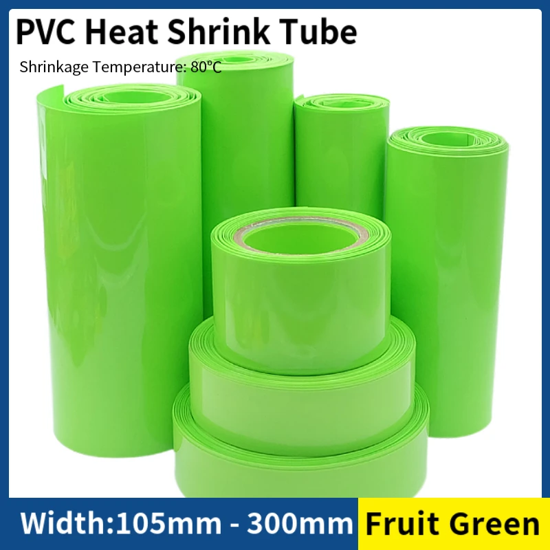 1/8/15 m PVC-Schrumpfschlauch 18650 Lipo-Akku 105 mm ~ 300 mm isolierte Schutzfolie Wrap Case Kabelhülse Obstgrün Image