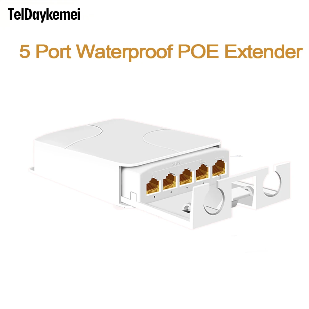 5-Port-wasserdichter POE-Extender, 4-Port-Repeater, 100/1000 Mbit/s, Outdoor-Netzwerk, IP55 VLAN, 44–57 V, für POE-Kamera, Wierless AP Image