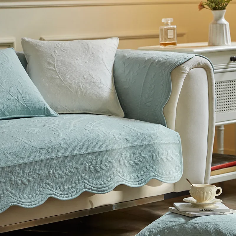 Bestickte Baumwolle gewaschen Sofa kissen vier Jahreszeiten universelle rutsch feste Baumwolle Stoff Wohnzimmer Sofa bezug Image
