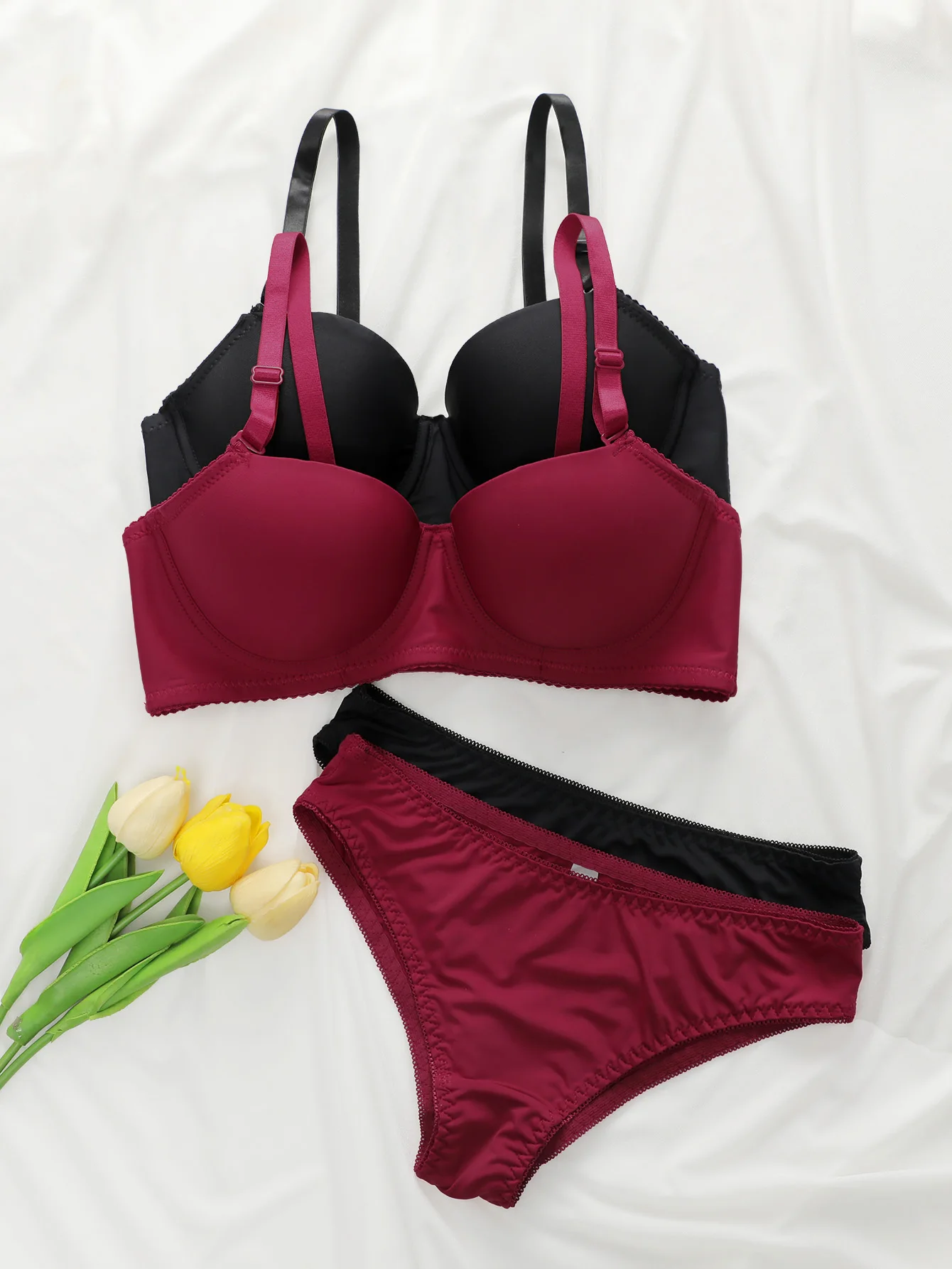 2 ensembles solide à armatures ensemble de Lingerie femmes soutien-gorge Push Up avec anneau en acier mode femmes sous-vêtements culotte tous les jours soutiens-gorge ensembles J2611