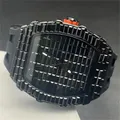 Montre de sport glacée pour homme bracelet en silicone horloges de tonneau Hip Hop carré noir