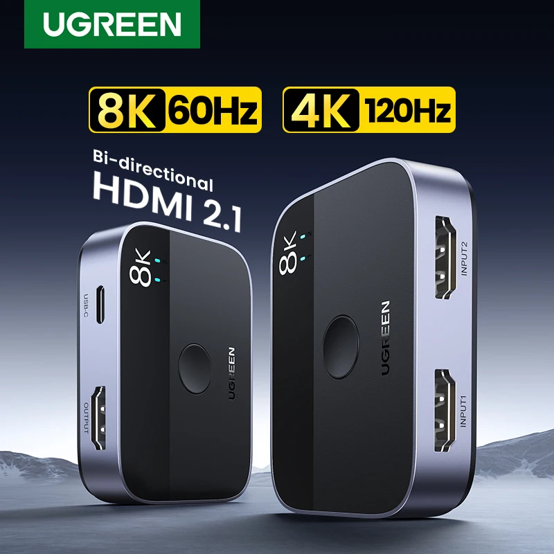 UGREEN HDMI 2.1 Splitter Switch 8K 60Hz 4 k120hz 2 in 1 out per TV Xiaomi Xbox Series X PS5 Monitor compatibile HDMI Switcher HDMI