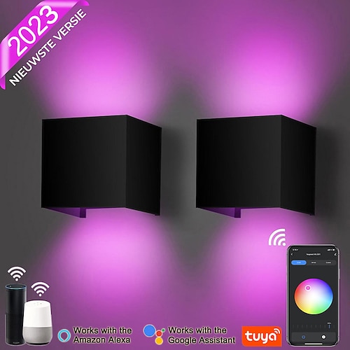 LED-Innen-/Außenwandleuchte, RGB-Wandleuchten, 3000 K, Innenwandleuchte, Wandleuchte, Alexa, Tuya-App-Steuerung, wasserdicht, IP65, Außenwandleuchte, 85–265 V Image