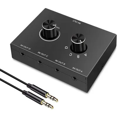 4 Way/2 Way 3.5mm Stereo Audio Switcher Bi-Directional Audio Switch Splitter Box 2 In 1 Out 4 In 1