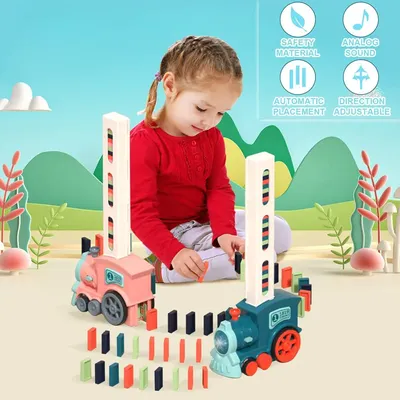 Kids Domino Train Car Set Sound Light Automatic Laying Domino Brick Colorful Dominoes Blocks Game