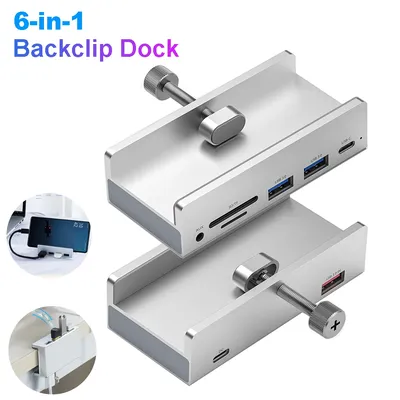 6-IN-1 Black Clip Dock 5Gbps USB 3.0 HUB Aluminum Alloy External Multi USB Splitter Adapter for
