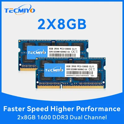 TECMIYO 2X8GB DDR3 1600MHz SODIMM Laptop Memory RAM DDR3 8GB 1600MHz SODIMM 1.5V PC3-12800S