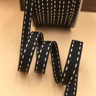 3/8" 9mm White Stitched Grosgrain Black Ribbon for Gift Wrap Decoration 5yards/10yards