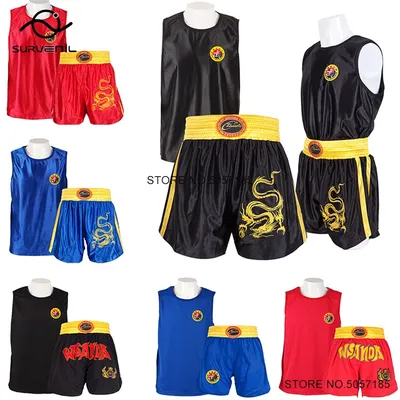 Muay Thai Shorts MMA T Shirt Kungfu Wushu Clothing Martial Arts Sanda Rashguard Boxing Pants Men Women Kids Performance Costume