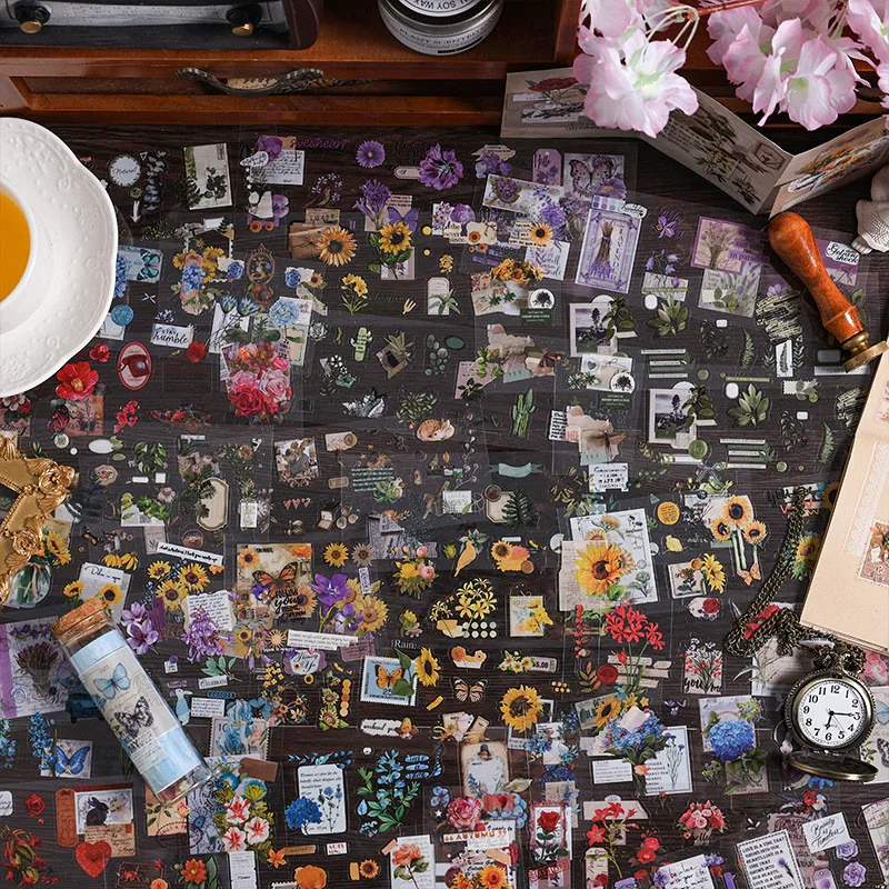 Journamm 6 Stück/Packung Pflanzenblumen Aufkleber PET-Material DIY Scrapbooking Collage Briefpapier Ästhetik Dekor Aufkleber Image