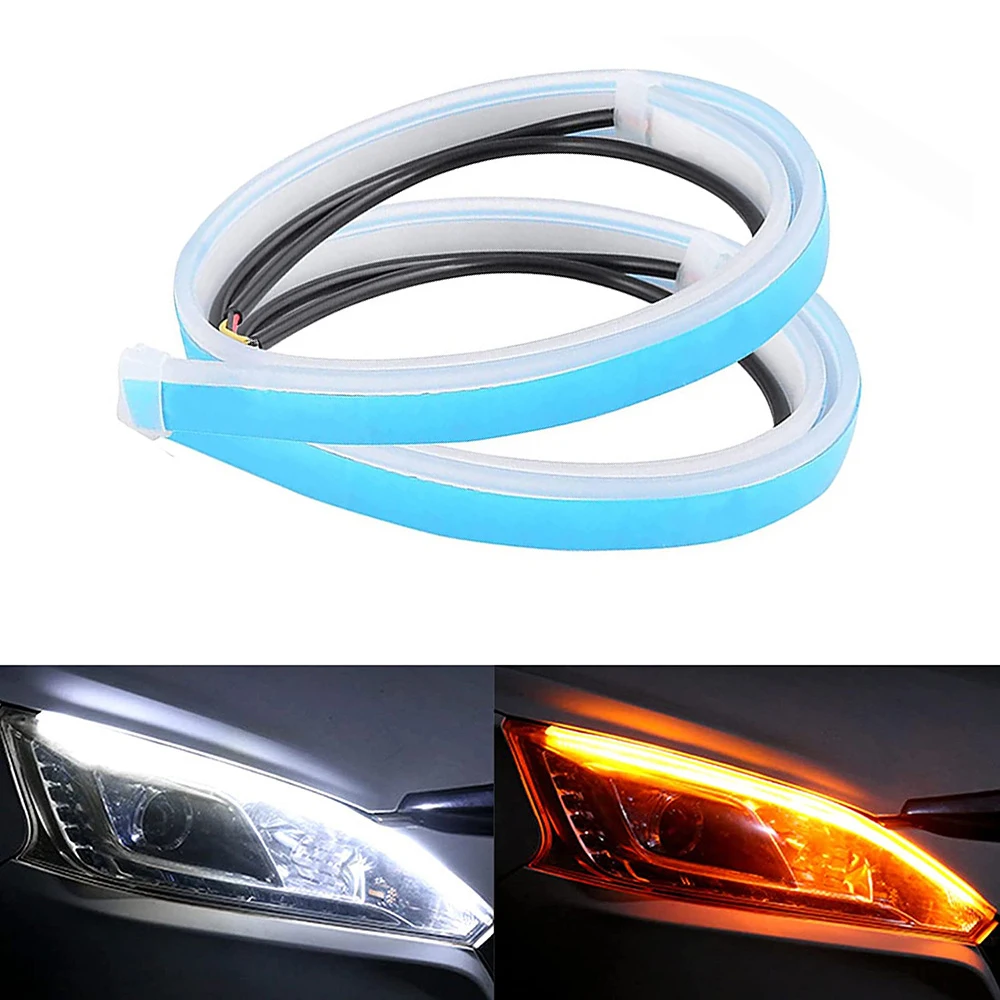 2 pezzi per auto LED DRL luce di marcia notturna diurna impermeabile flessibile universale per auto che scorre indicatore di direzione luce freno striscia LED lampada