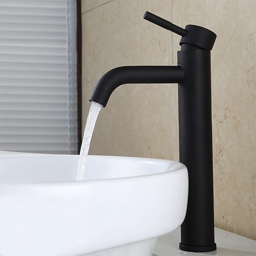Waschbecken Wasserhahn, mattschwarze Einhand-Badarmaturen mittig, Kabeljau-Badezimmerarmatur aus Edelstahl, einstellbar auf kaltes und heißes Wasser