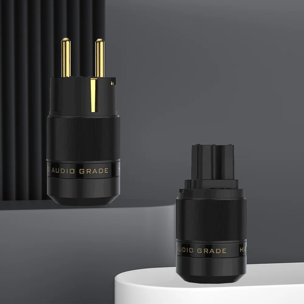 Hallo end Schuko AC Power Stecker + IEC C15 Power Stecker Messing 24K Gold Überzogene hifi EU Audio Power Adapter stecker EU Stecker Image
