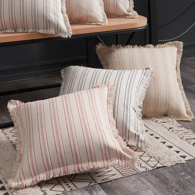 Quasten Gestreiften Kissenbezug Böhmen Funda Cojin Wohnzimmer Dekokissenbezug Für Sofa Retro Image