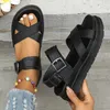 Neue schwarze offene Zehen Flatform Wedges Schuhe Frau Sommer Strand Sandalen sexy Frauen plus Größe Pu Leder Sandalen plus Größe 43