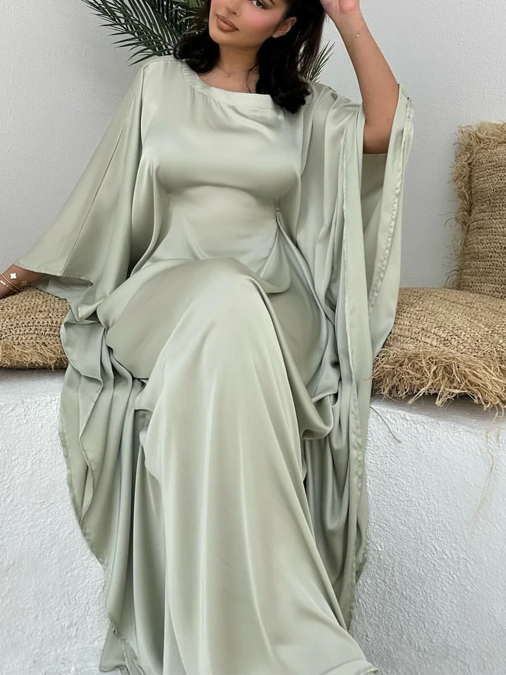 Eid Modest Fledermaus Ärmel Muslimischen Party Kleid für Frauen Ramadan Abaya Langes Kleid Kaftan Vestidos Largos Dubai Robe Jalabiya 2024 Image