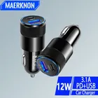 Caricabatteria da auto USB PD da 12W Dual Ports adattatore di tipo C per telefono cellulare a ricarica rapida per iPhone 15 caricabatterie Xiaomi Huawei Samsung in auto