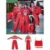 Rote kpop outfits frauen jazz tanz performance kleidung hip hop anzug pu leder tops mode idol