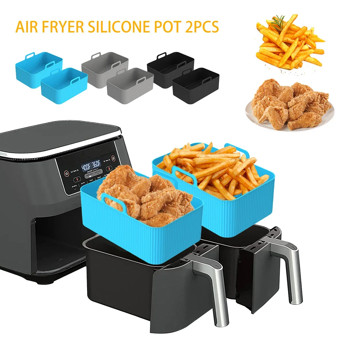 2Pcs Air Friteuse Silikon Liner für Ninja Dual Air Friteuse Zubehör Wiederverwendbare Backform Korb Ofen Topf Liner Küche Zubehör Image