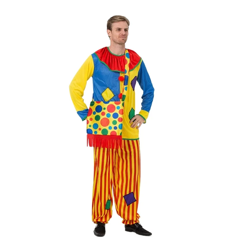 Erwachsene Clown Cosplay Kostüm Mann Rollenspiel Overall Bühne Leistung Anzug Karneval Party Kleidung mit Perücke Image