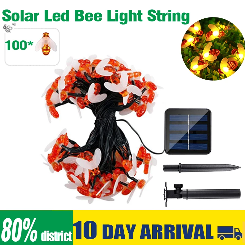 Neue Solar Lichterkette 100 führte niedliche Biene im Freien Hochzeit Garten Terrasse Party Weihnachts baum Honigbiene Sternen fee Dekor Lampe