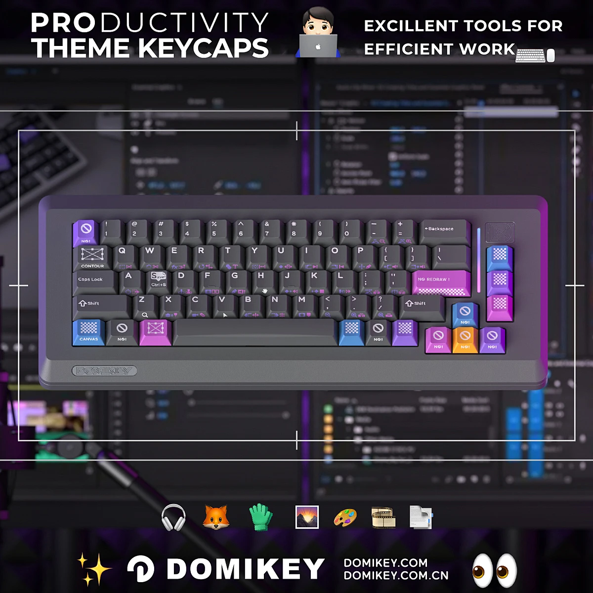 Domikey Produktivität Keycap pbt Double shots Keycap Kirsch profil mit Siebdruck für mechanische Tastatur Image