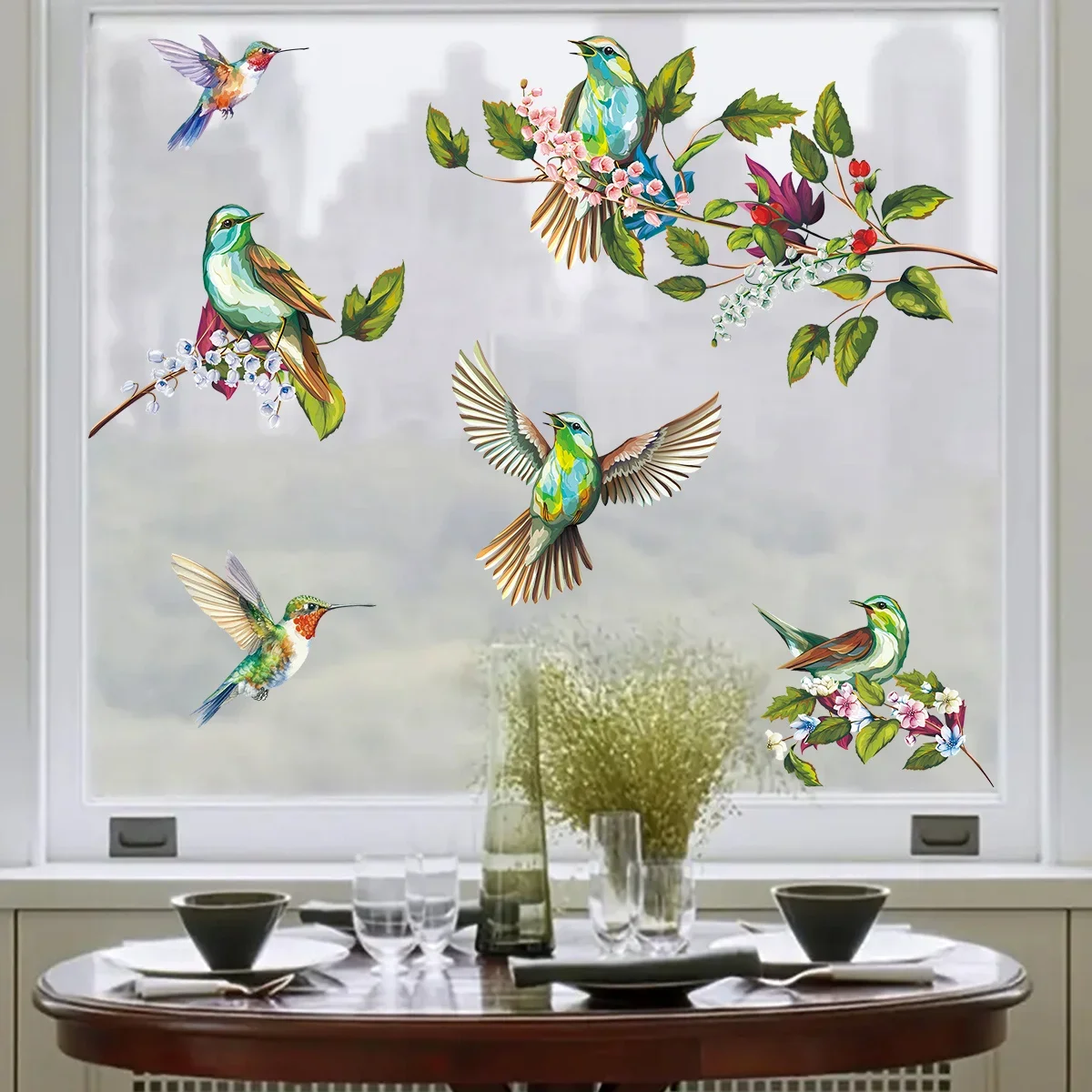 1 Stück Aquarell Simulation Vogel Zweige Fensteraufkleber Abnehmbar für Schlafzimmer Wohnzimmer Dekor Foyer Home Dekoration Wandtattoo