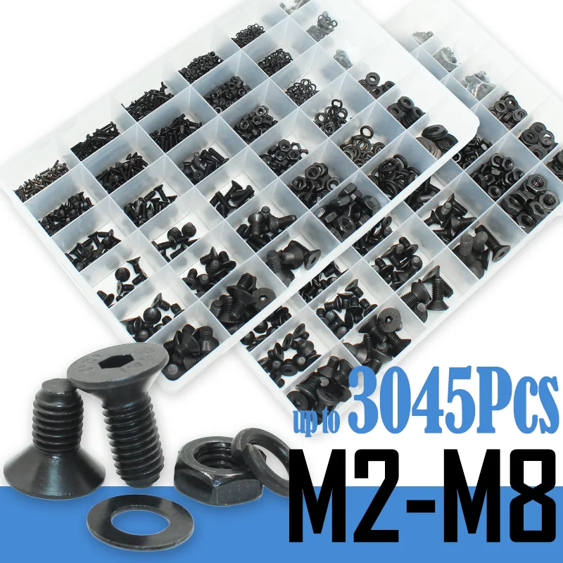 3045p Sechskant-Innensechskant-Senkkopfschraube, Bolzen, Mutter, Unterlegscheiben-Set, M2, M2,5, M3, M4, M5, M6, M8, schwarzer Kohlenstoffstahl der Güteklasse 10,9 Image
