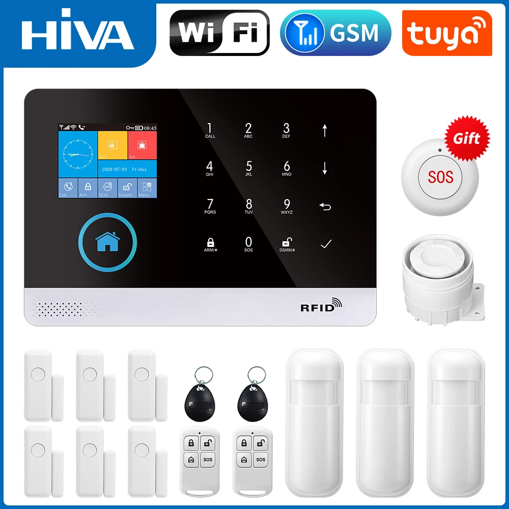 Hivi pg103 Alarmsystem für die Sicherheit von Einbrechern zu Hause 433MHz WLAN GSM Alarm Wireless Tuya Smart House App Steuerung Tür Fensters ensor Image