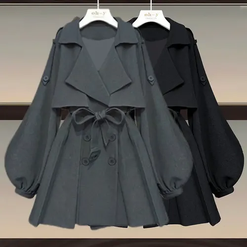 Damenmode Mantel schicke Langarm Streetwear Turn-Down-Kragen Zweireiher lässig Street Overcoats
