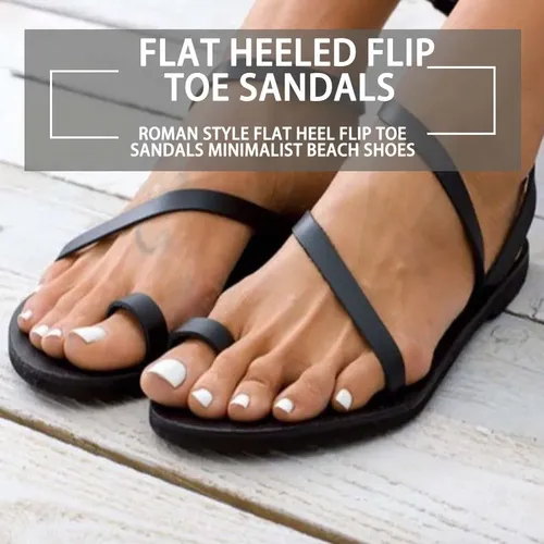 Schwarzbraune einfache flache Sandalen mit Zehenringen leichte rutschfeste Strandschuhe
