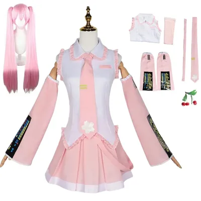 Rosa Miku Cosplay Kostüm Performance Anzug Cos Anzug Hatsune Miku Regelmäßige C Anzug Perücke Cosplay Mädchen Frühling Sakura Kirsche Miku Image