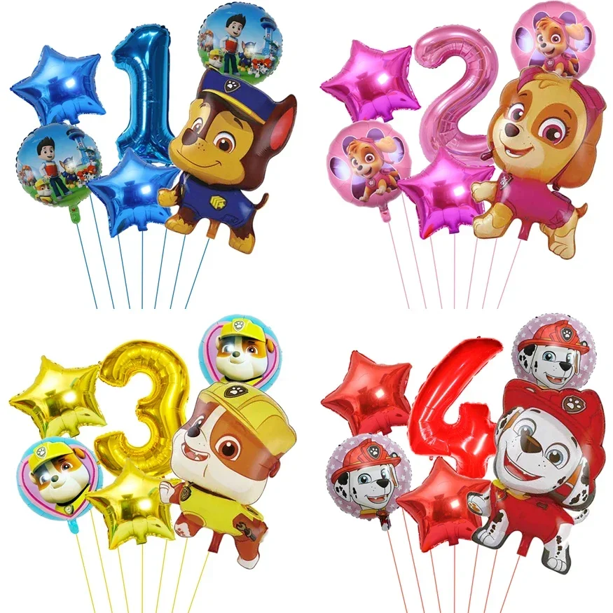6 stücke Cartoon Paw Patrol Thema Folie Ballon Anzahl Ballon Kinder Geburtstag Party Dekoration Baby Geschenk Party Chase Skye Ballon Image