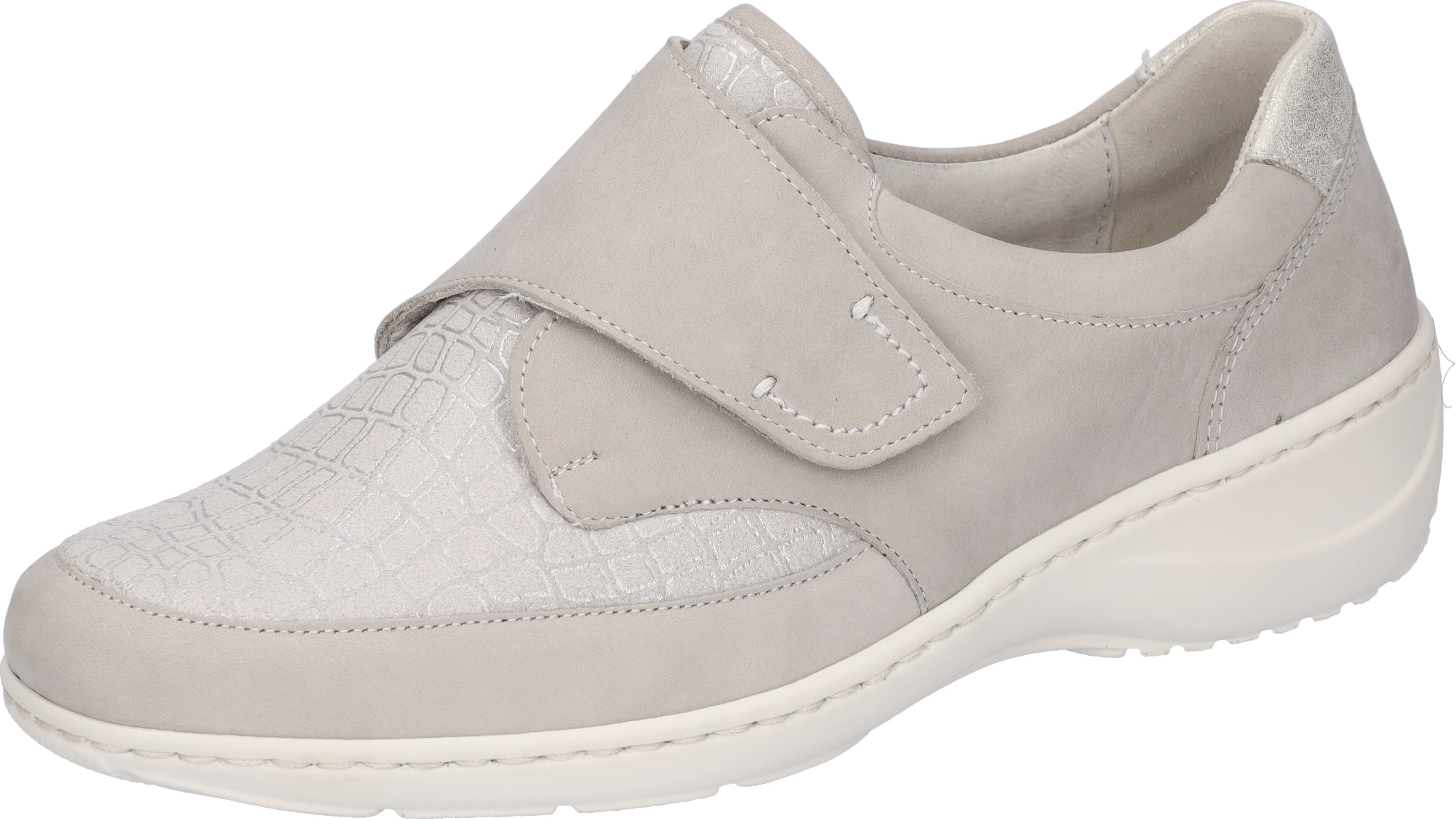 Klettschuh WALDLÄUFER "KYA-Soft", Damen, Gr. 7 (40,5), silber (hellgrau, silberfarben), Glattleder, Nubukleder, Textil, Schuhe Klettschuh, Komfortschuh, Halbschuh in komfortable Weite K = extraweit