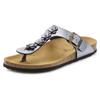 Zehentrenner LASCANA "Sandale, Pantolette, offener Schuh, Sommerschuh", Damen, Gr. 40, silber (anthrazit), Obermaterial: 100% Lederimitat. Futter: 100% Textilmaterial. Decksohle: 100% Rindsleder. Laufsohle: 100% Synthetik, metallic, glänzend,...