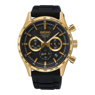 Seiko Herren uhr Chronograph Gold farbend - edelstahl und silikon Schwarz Image