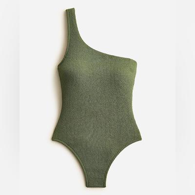 J. Crew Swim | J Crew 1 Pc Swimsuit Plus Textured Jacquard 1 Shoulder Green Sz 22 (3x) Nwt | Color: Green | Size: 22
