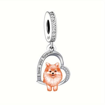 1pc 925 Sterling Silver My Dog I Love You Forever Heart Pendant Charms Beads For Making Gift