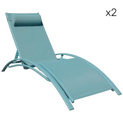 2er-Set Liegestuhl aus hellblauem Textilene und hellblauem Gestell